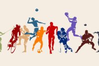 Sports, set of athletes of various sports disciplines. Isolated vector silhouettes. Run, soccer, hockey, volleyball, basketball, rugby, baseball, american football, cycling, golf