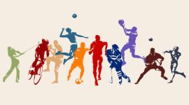 Sports, set of athletes of various sports disciplines. Isolated vector silhouettes. Run, soccer, hockey, volleyball, basketball, rugby, baseball, american football, cycling, golf