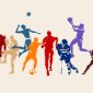 Sports, set of athletes of various sports disciplines. Isolated vector silhouettes. Run, soccer, hockey, volleyball, basketball, rugby, baseball, american football, cycling, golf