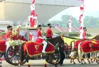 Kirab Bendera Pusaka di Monas menuju Istana Merdeka, Kamis (17/8/2023). (Dok. Tangkapan layar Youtube Sekretariat Presiden)