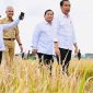 Presiden Joko Widodo bersama Menteri Pertanian dan pejabat negara lainnya termasuk Ganjar Pranowo sebagai Gubernur Jawa Tengah melakukan panen raya di Kabupaten Kebumen, Jawa Tengah. (Dok. Tribun Jateng)